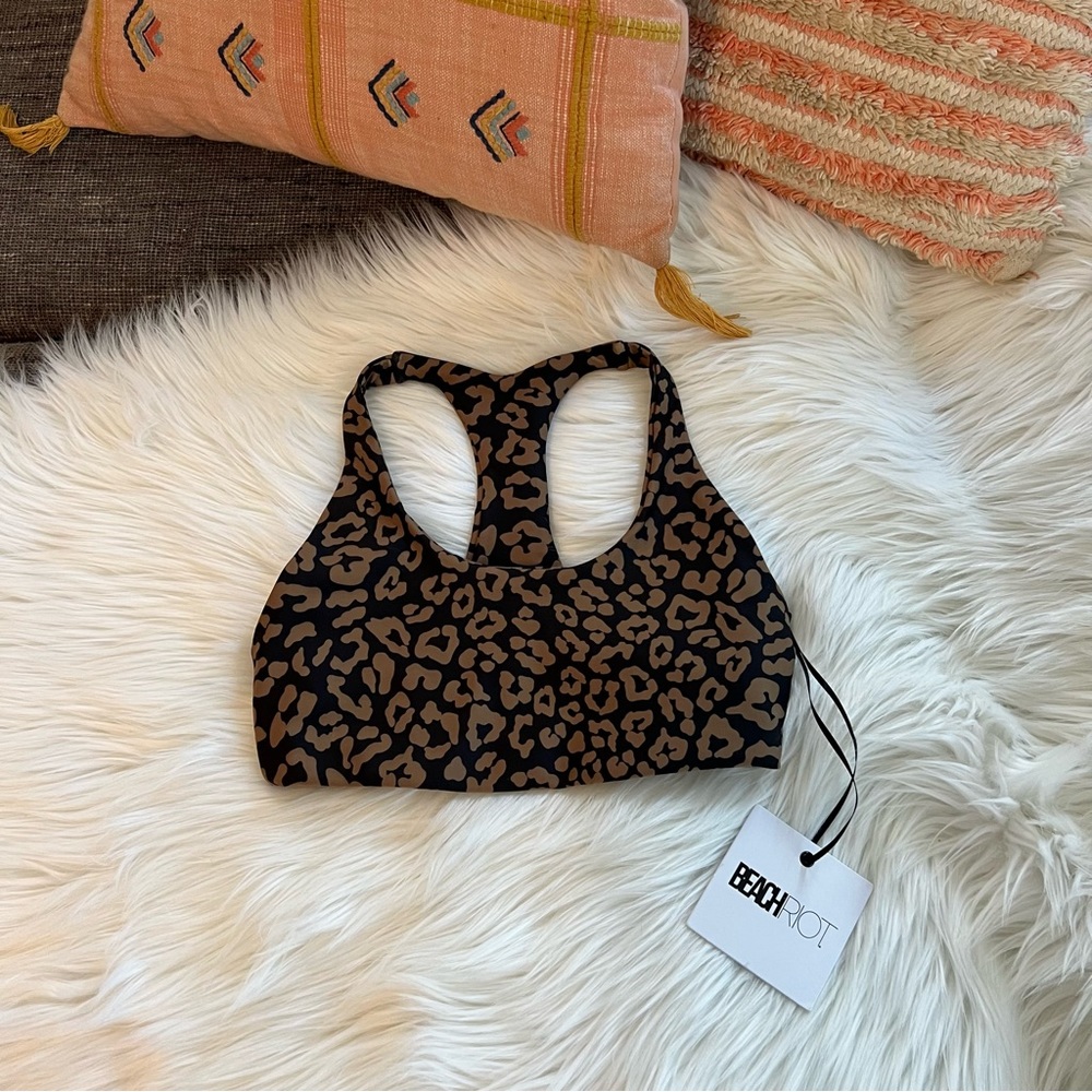 Beach Riot Rocky Reverse Leopard Sport Bra NEW